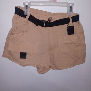 Shein- Asymmetrical Tan Fashionable Shorts- W Sz Med -6